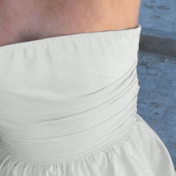 White Casual Women's Plain Ruched Back Tie Bandeau Mini Dress - Picture 3 of 3